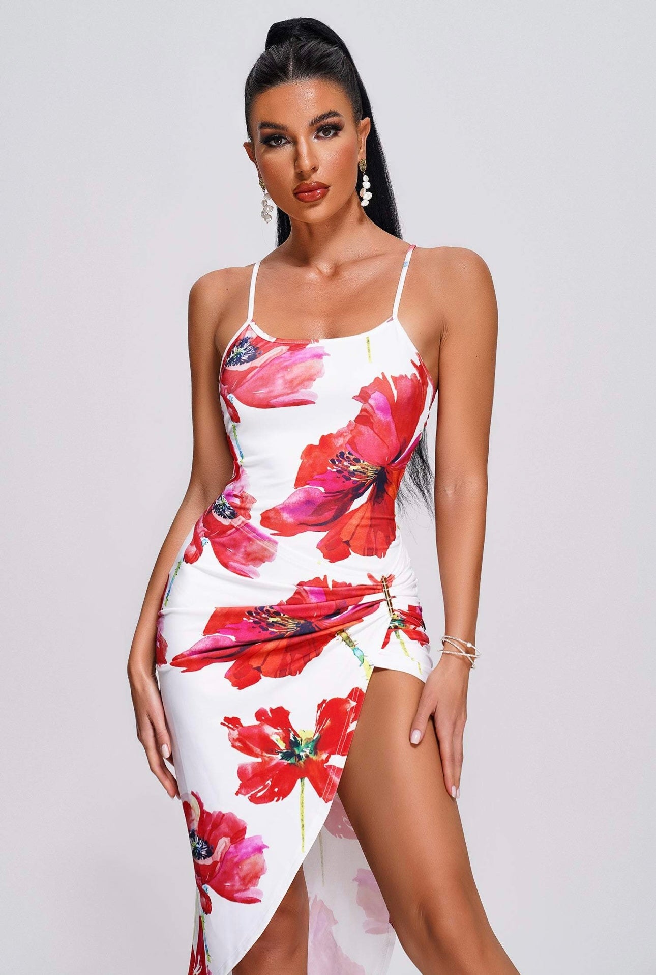 Wine Printed Midi Bodycon Dress