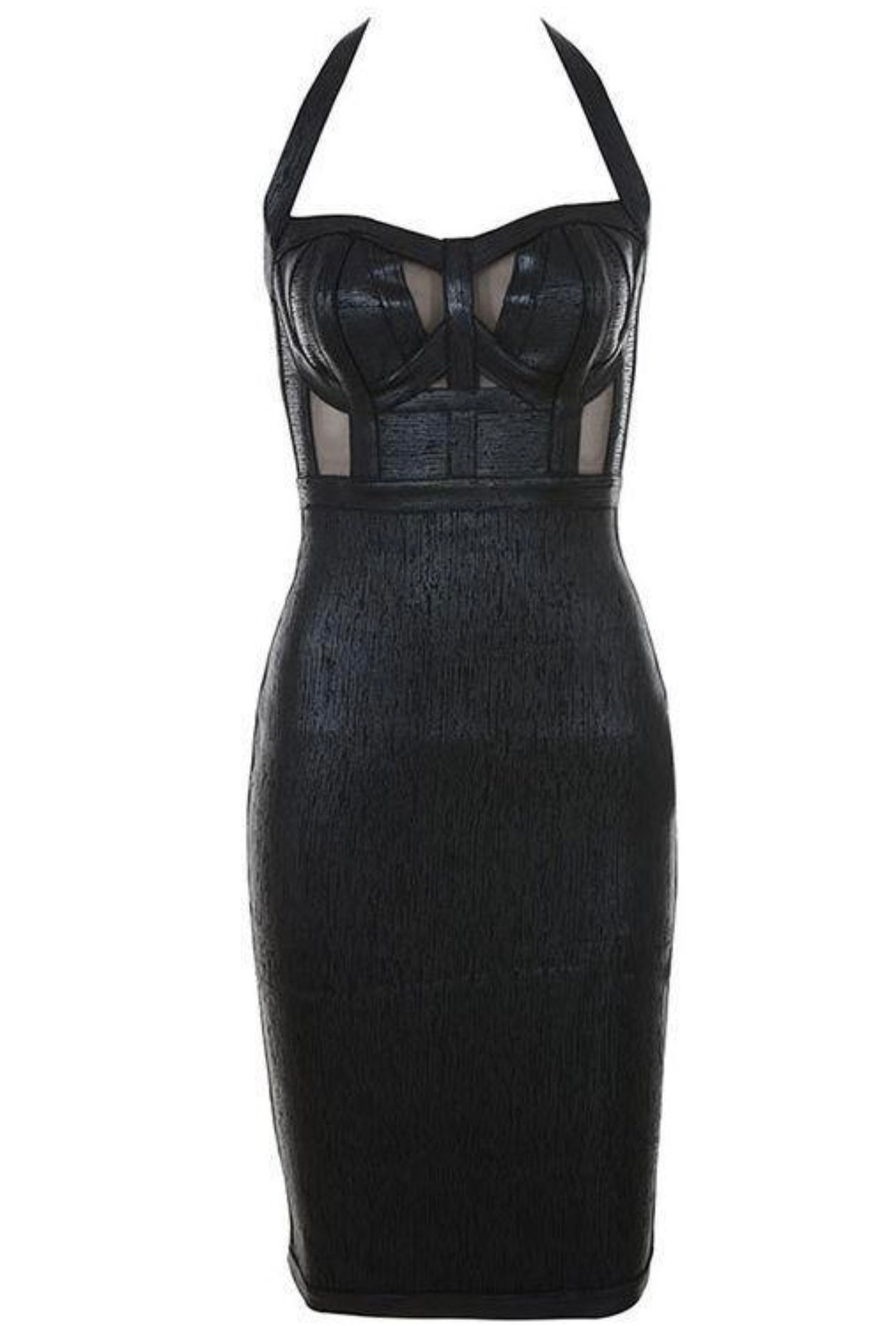 Halter Black Metallic Cocktail Dress - Black