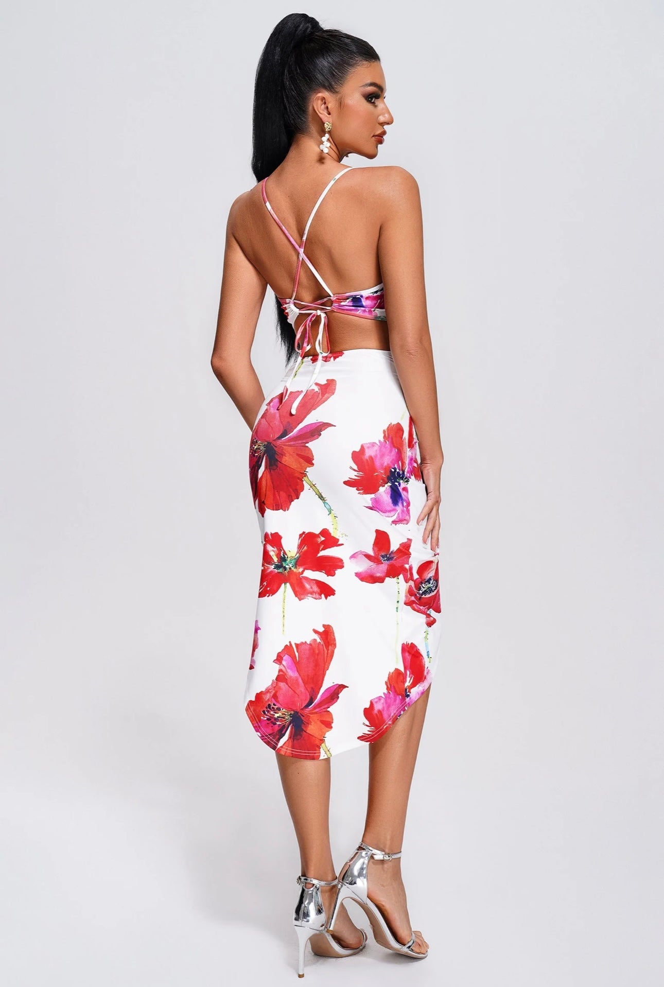 Wine Printed Midi Bodycon Dress