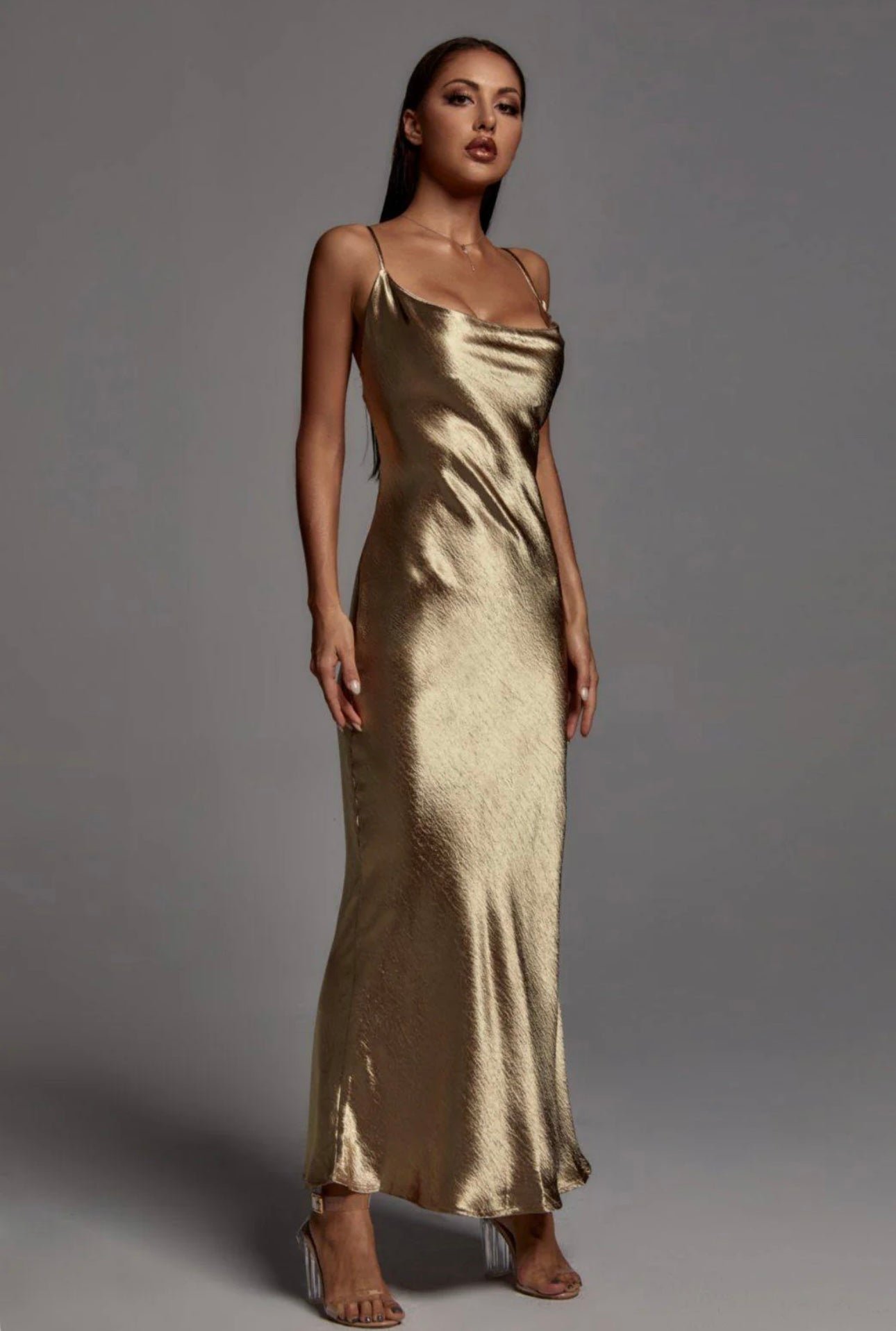 Emily Metallic Gold Maxi Dress