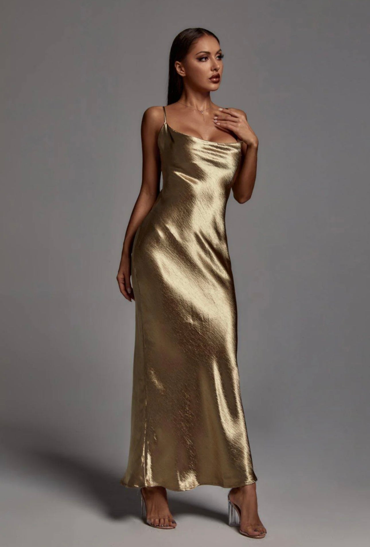 Emily Metallic Gold Maxi Dress