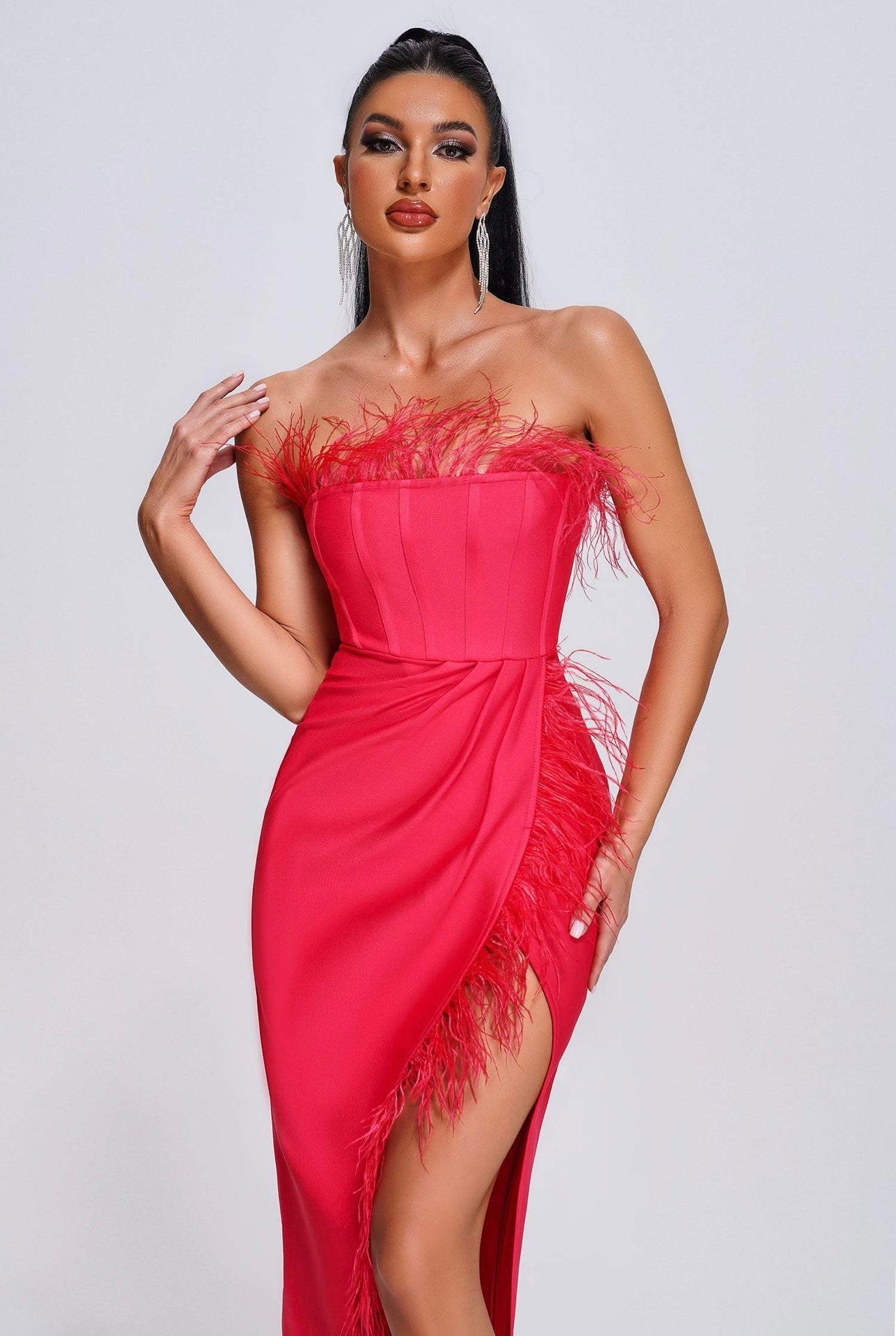 Liama Feather Midi Bandage Dress