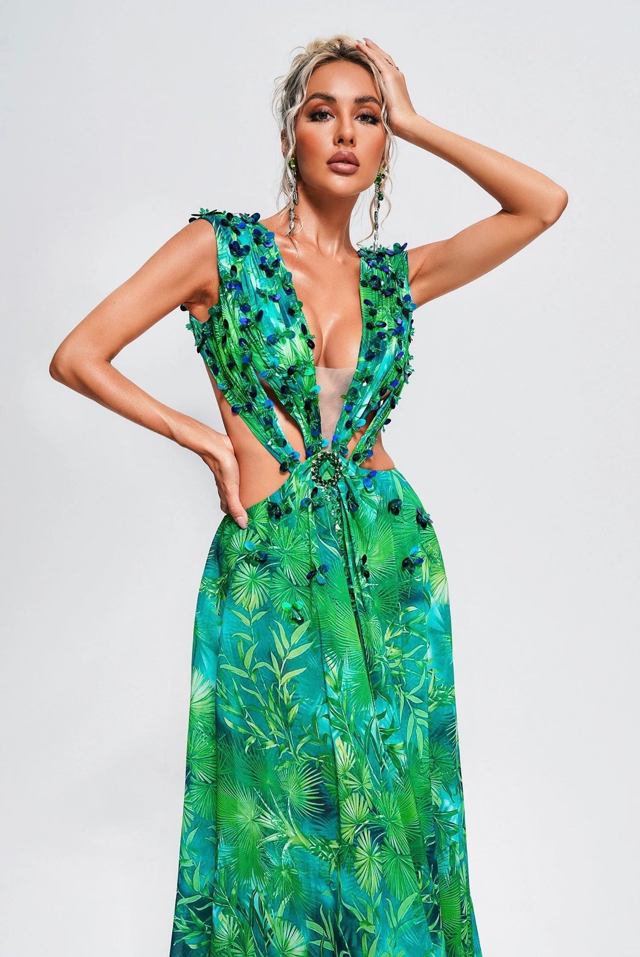 Yoland Printed Embellished Maxi Dress