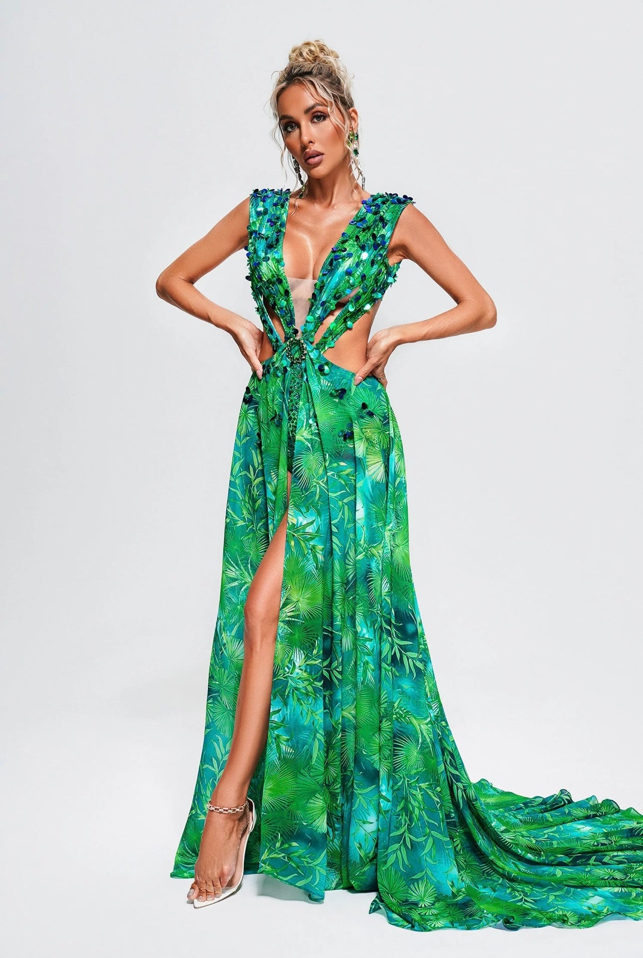 Yoland Printed Embellished Maxi Dress